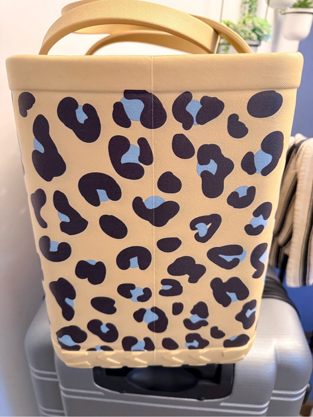 BOGG BAG Leopard-Print Tote in tan with Black and Blue Spots - Picture 3 of 5